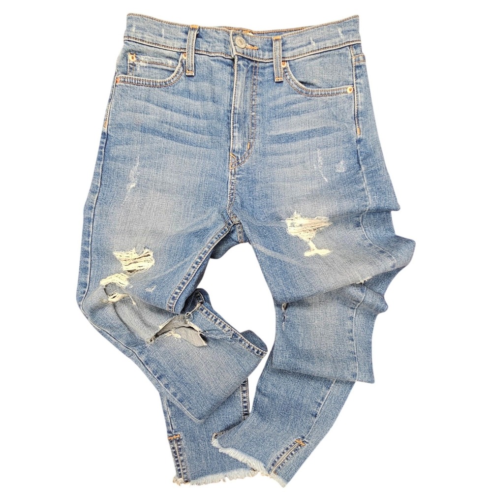 Comune Distressed High Rise Skinny Jeans Light Wash Raw Hem Made in USA Size 25